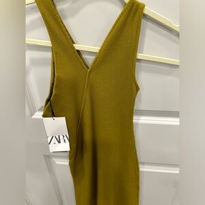 Zara Women’s Summer Dress Gold Dark Green Tint Sz S New With Tags